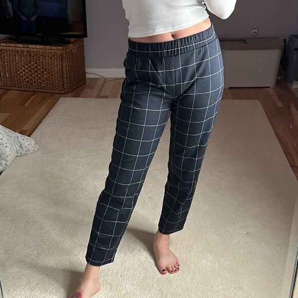 a new day: Navy Window Plaid Jogger Trousers - Picture 1 of 3